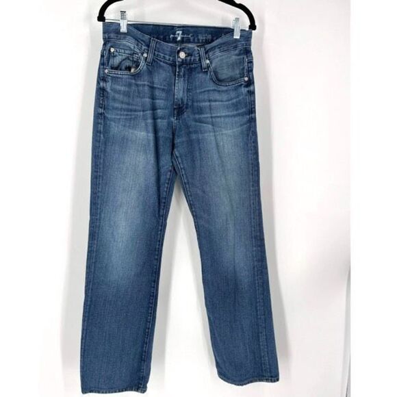 7 For All Mankind Women's Straight Austyn Jeans Blue Denim Medium Wash Size 30 - Picture 2 of 15